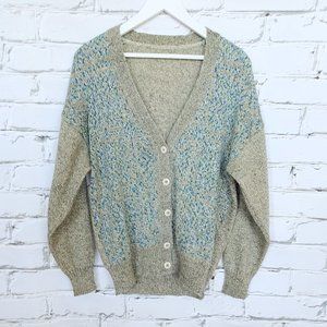 Vintage Grey Knit Cardigan w/ Blue and Green Multicolor